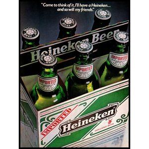 1984 Heineken Beer 6 Pack Bottle Vintage Print Ad Holland Dutch Wall Art Photo